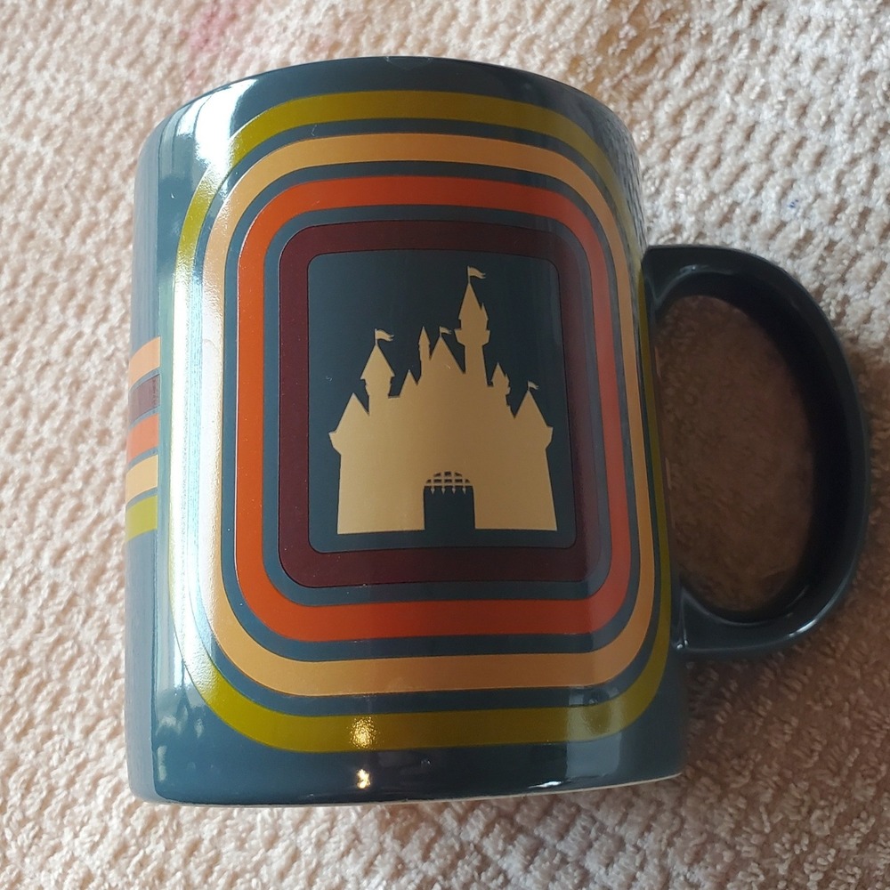 Disney Retro‎ Castle Mug Teal Stoneware 14oz 70s Style Wavy Stripes Coffee Cup